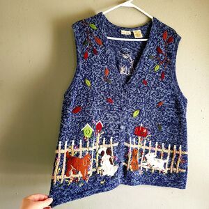 Vintage Dog Sweater Vest 18W/20W Blue Marled Puppy Cottagecore Artsy Librarian